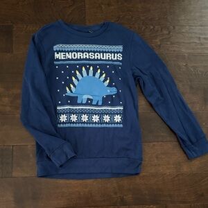Hanukkah Themed Blue Dinosaur Sweatshirt Big Kids XL